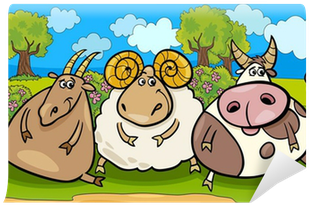 Farm Animals Group Cartoon Illustration Wall Mural - Farm Tales: Short Stories, Games, Jokes, And More! (400x400)
