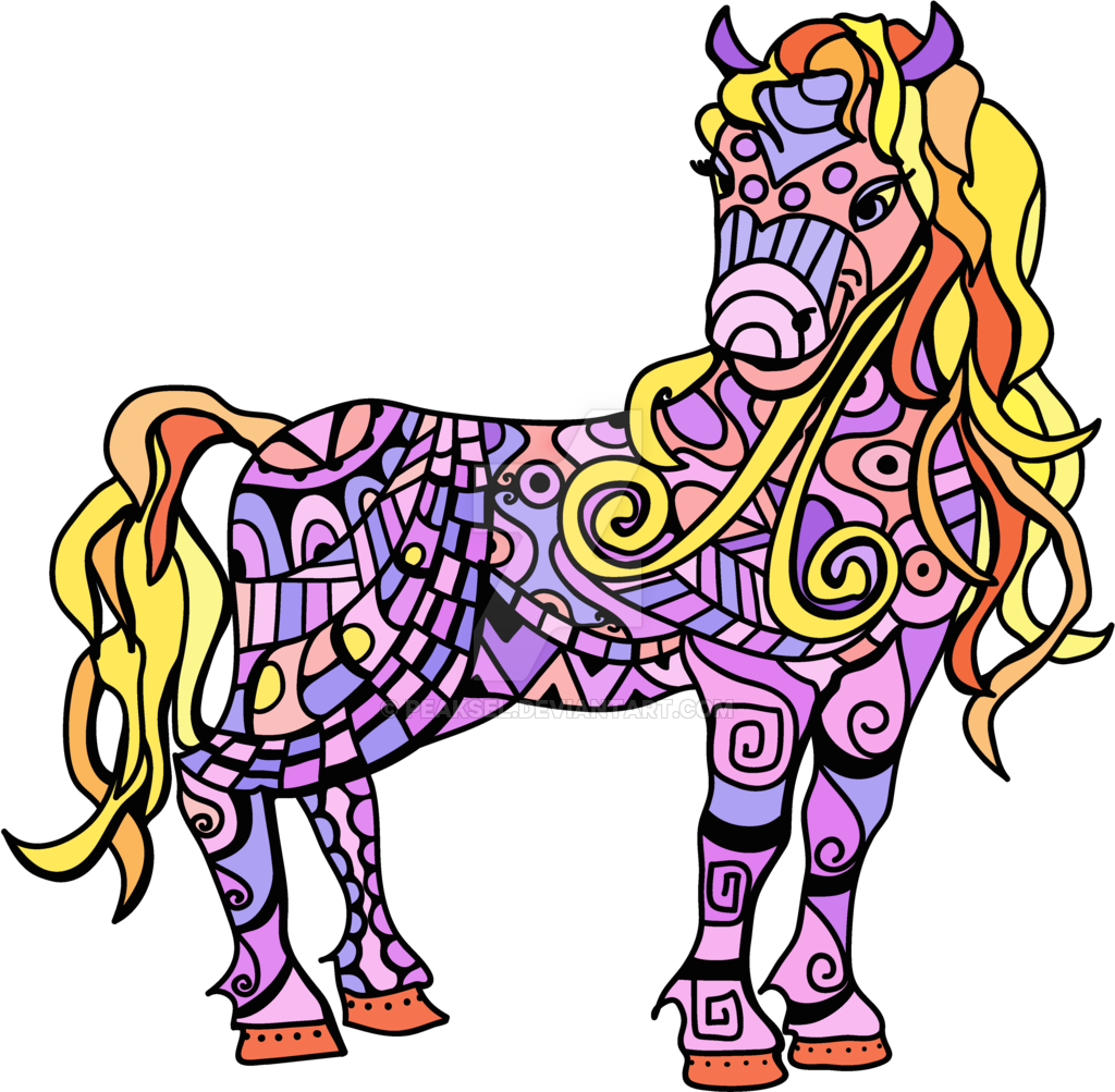 Horse Coloring Book For Adults By Peaksel - Horse (1024x1003)