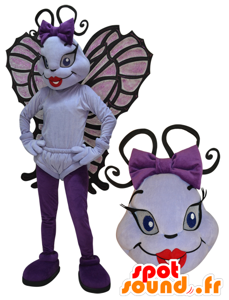 Mascot Flying Insect, White And Purple Butterfly - 2 New Spotsound Masot Yuru-charas Of Brown And Green (600x600)
