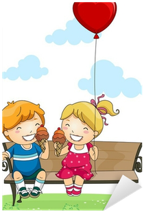 Adesivo Bambini Che Mangiano Il Gelato In Un Parco - Ice Cream (400x400)