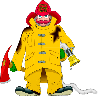 Cartoon House On Fire - Firefighter Cartoon (375x368)