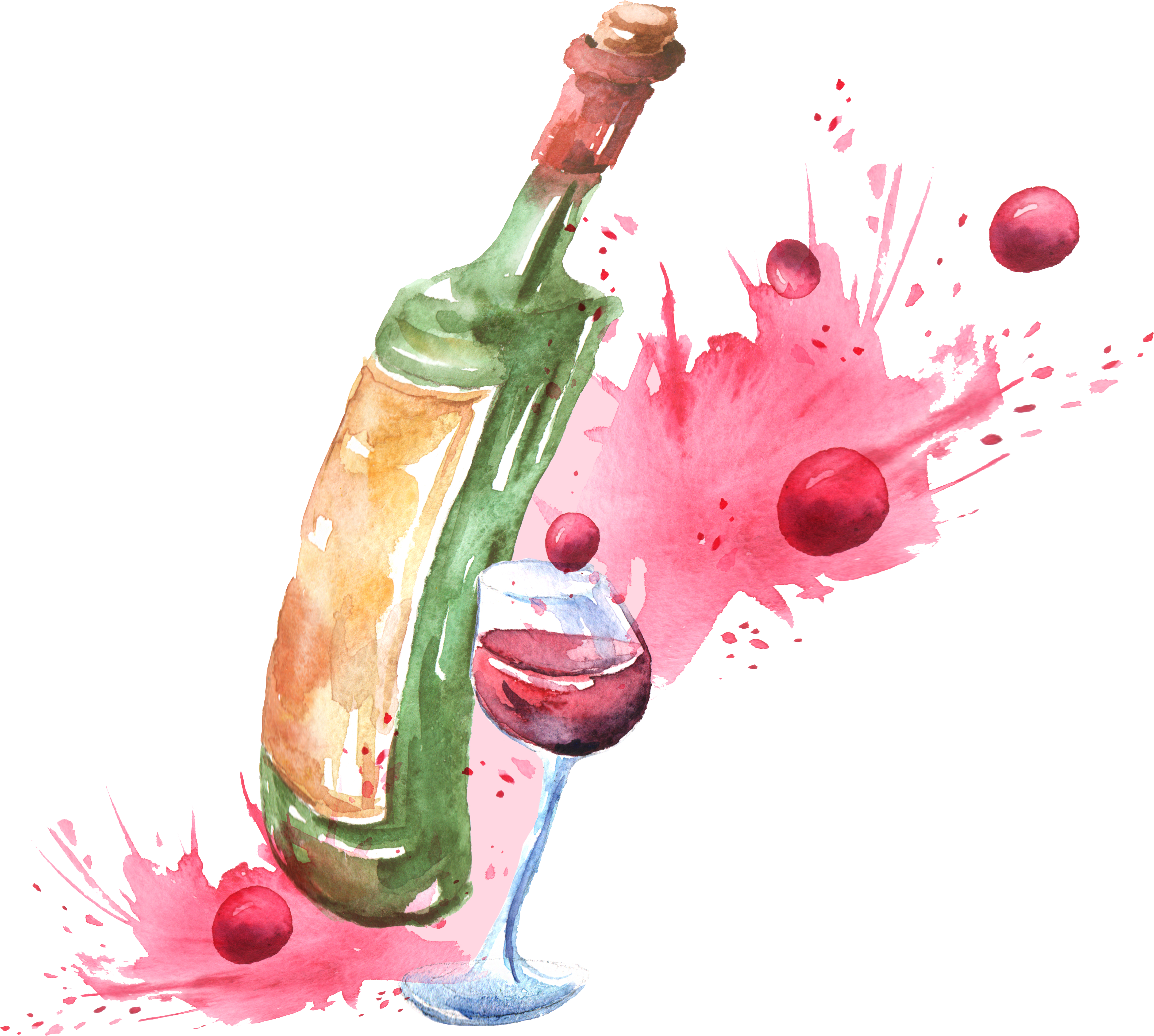 Red Wine Champagne Wine Cocktail Watercolor Painting - Wine (4500x4500)