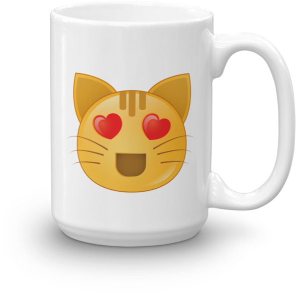 Expressive Heart Eyes Emoji Cat Mug - Pink Fri-yay Mug - 15oz (720x720)