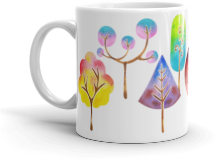 Trees Mug, Watercolor Mug, Coffee Mug, Nature Mug, - Mug (500x500)