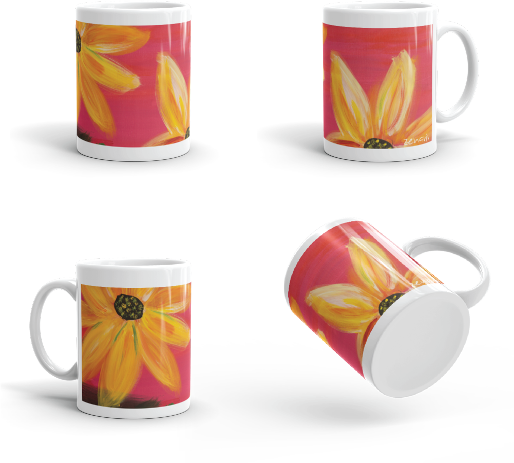 Black Eyed Susans On Red Mug - Black Eyed Susans On Red Mug (1000x1000)