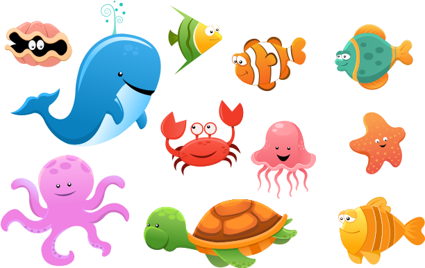 Sea Animals Free Vector And Png - Sea Animals Vector Png - (1080x628) Png  Clipart Download