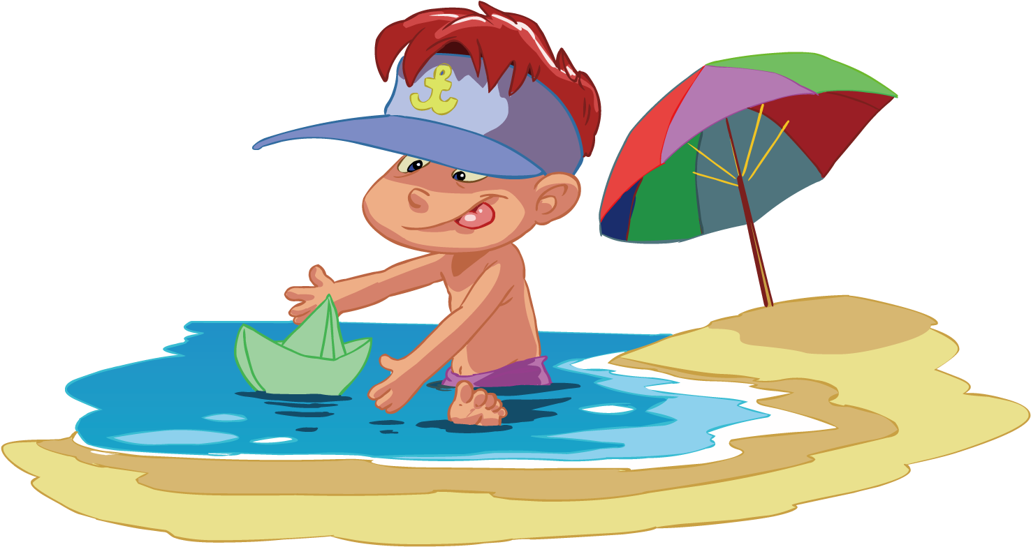 Beach Child Cartoon - Felices Vacaciones Escolares Frases (1500x1500)