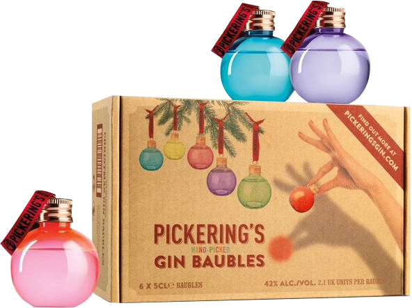 6 Pickerings Festive Gin Baubles [6 X 5cl] - Pickering's Gin Christmas Baubles Gin (592x443)
