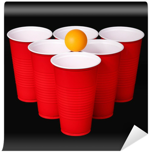 Red Plastic Cups And Orange Tennise Ball Over Black - Beer Pong Red Cups (400x400)