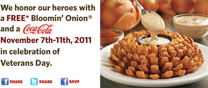 Outback Steakhouse Gives Veterans & Active Military - Gluten Free Bloomin Onion (675x285)