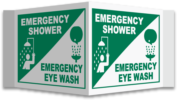 3-way Shower / Eye Wash Sign - Emergency Shower And Eyewash Station Sign (600x344)