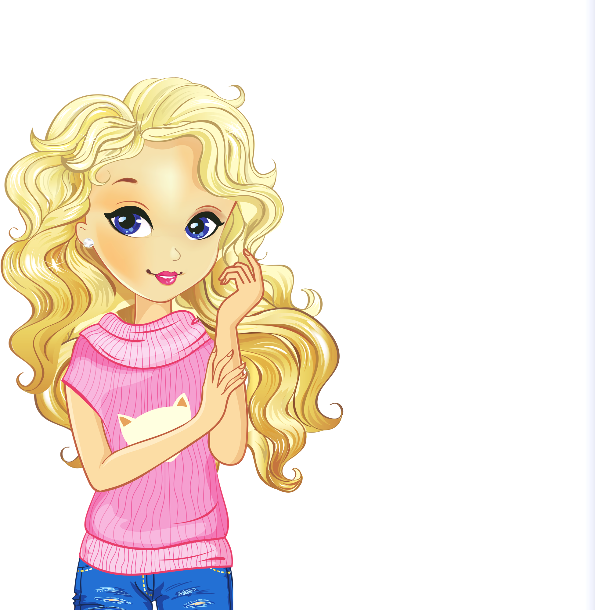 Doll Png Transparent Clipart - Blonde Hair Girl Drawing - (1990x2000) Png  Clipart Download