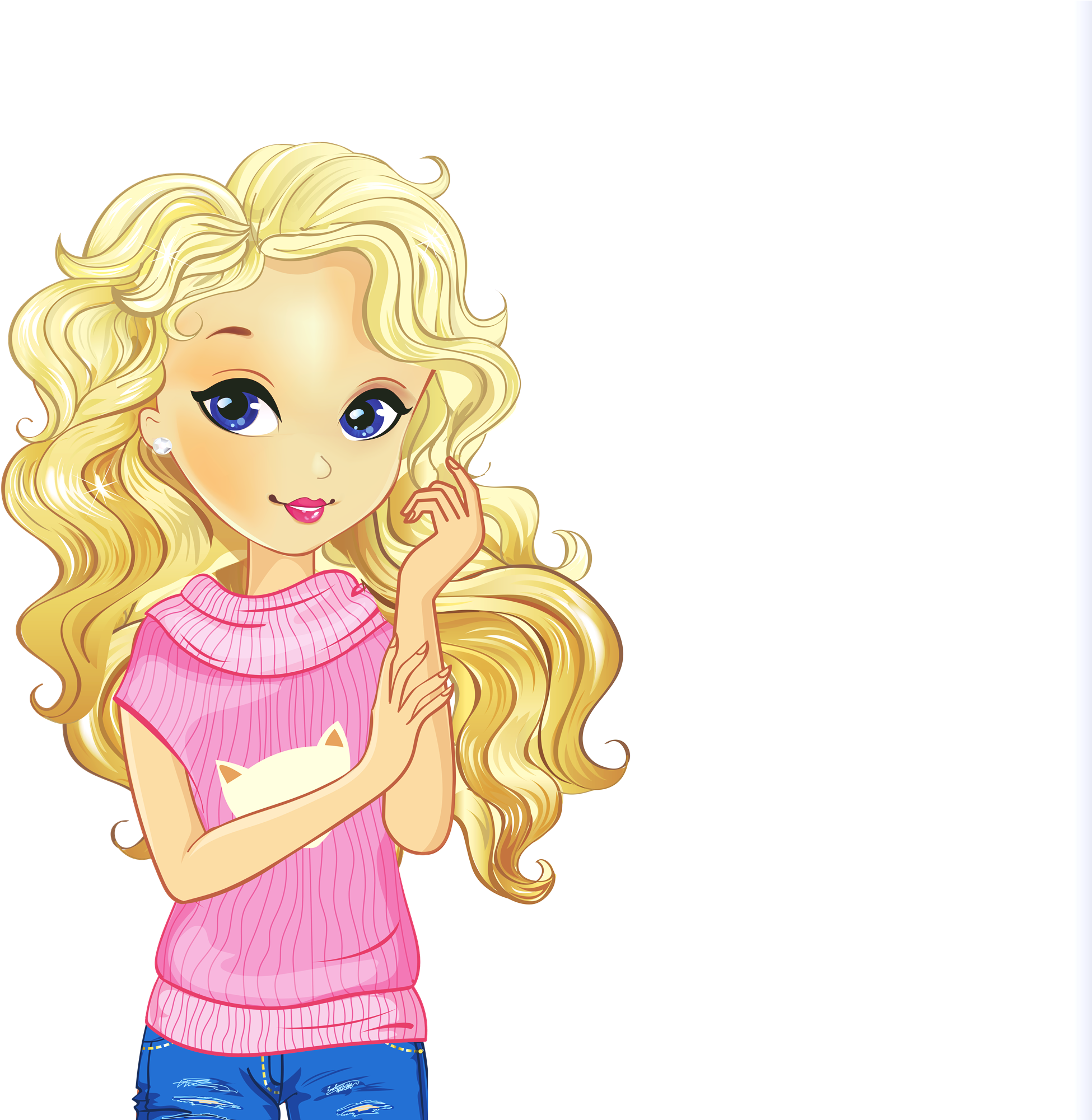 Doll Png Transparent Clipart - Blonde Hair Girl Drawing (1990x2000)