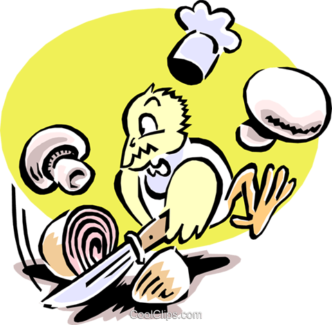 Chef Bird Chopping Onions And Mushrooms Royalty Free - Chef Bird Chopping Onions And Mushrooms Royalty Free (480x469)
