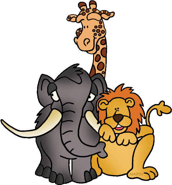 Animals Clip Art By Phillip Martin, Prehistoric Trio - Zoo Animal Clip Art (596x648)