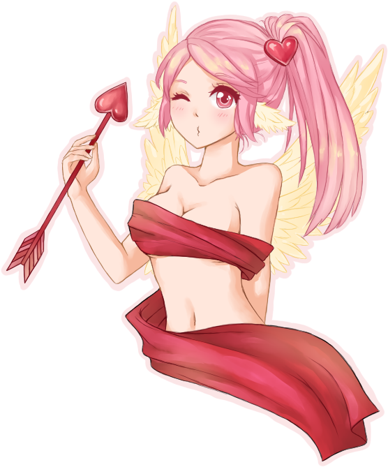 A Sassy Pink Haired Girl Was Floating In The Sky, Watching - Valentine's Day Drawings Anime (629x714)