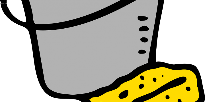 Bucket, Sponge And Water To Wash A Motorcycle - Cleaning Clip Art (720x360)