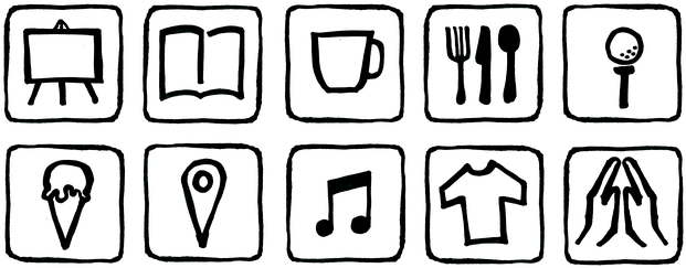 Icons Symbols Art Book Cup Coffee Food Knife Fork Spoon - สัญลักษณ์ หนังสือ Png (640x268)