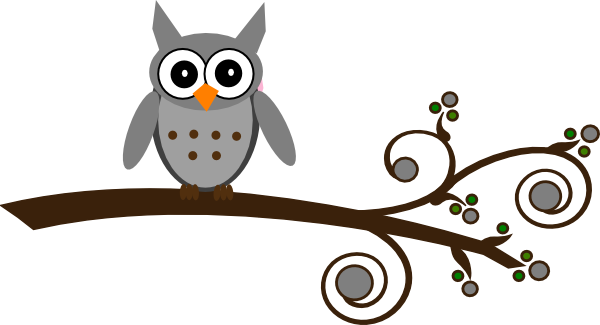 Grey - Owl On Branch Clip Art Black And White (600x325)