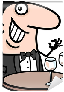 Waiter In Restaurant Cartoon Illustration Wall Mural - Restaurant Black And White Cartoon Funny (400x400)