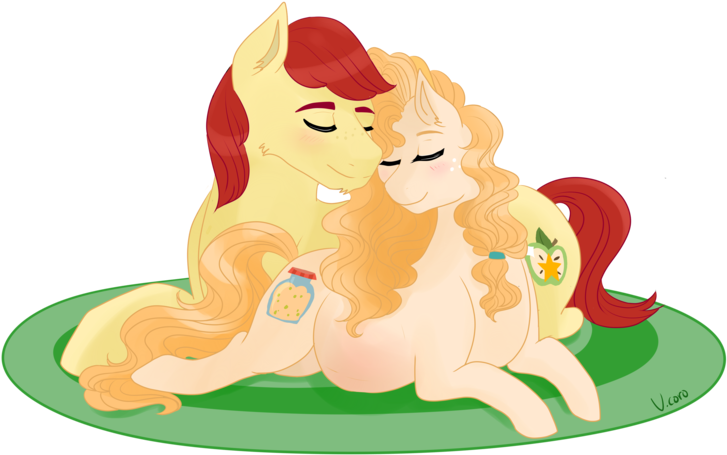 Varshacoro, Bright Mac, Eyes Closed, Female, Male - Mlp Bright Mac And Pear Butter (795x600)