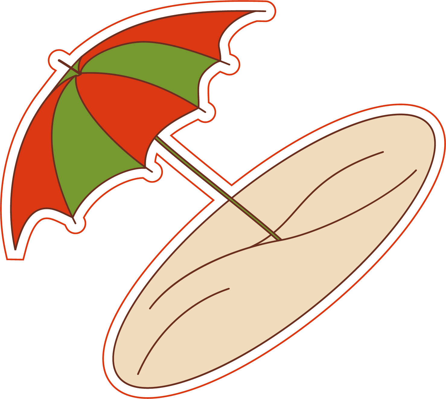 夏日元素沙滩沙滩伞卡通手绘装饰元素 - Beach (1478x1325)