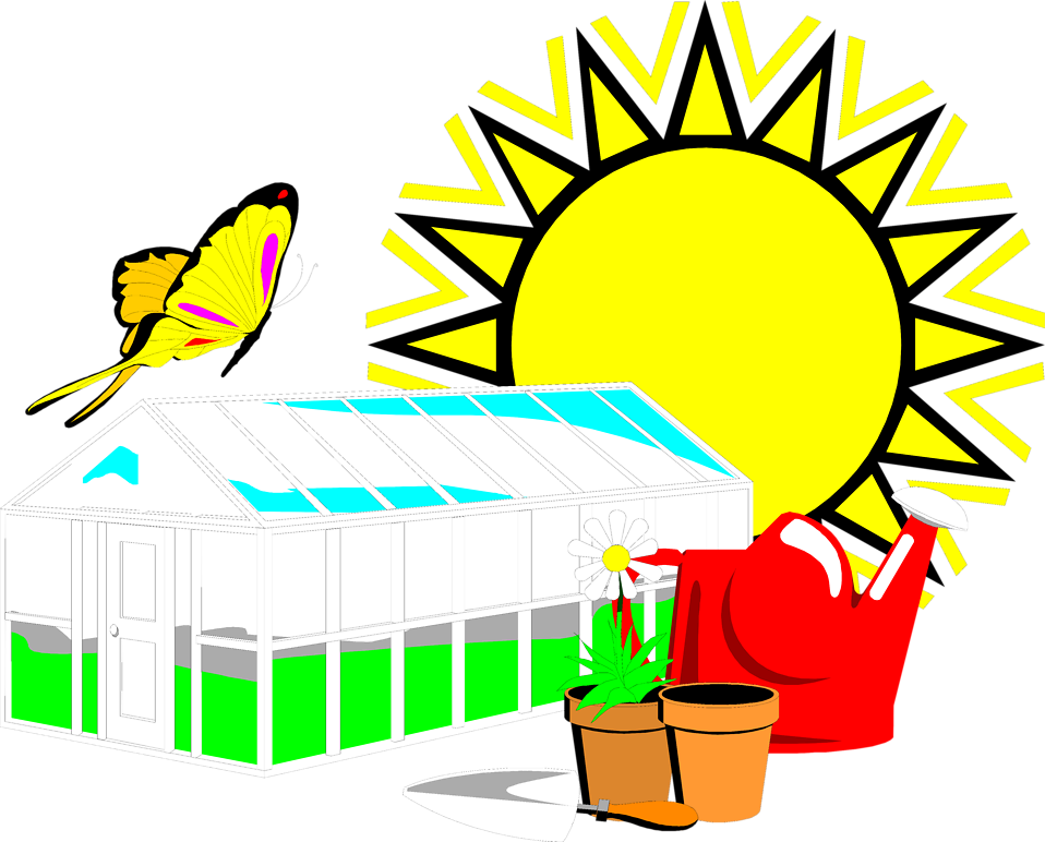 Illustration Of A Greenhouse And The Sun - Digital Printing (958x772)
