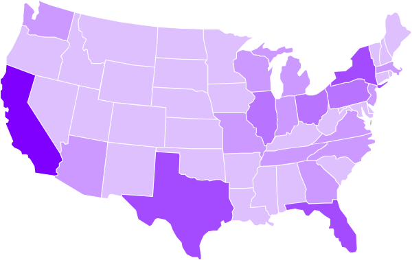 Usa Clipart Purple - Northern And Southern States (600x379)