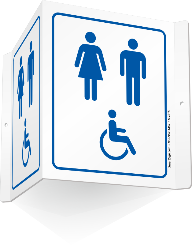 Unisex & Accessible Pictograms Restroom Projecting - Bathroom Sign With Arrow (628x800)