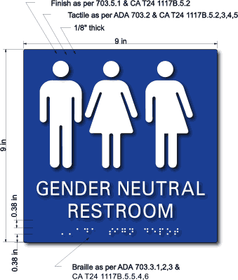 Gender Inclusive Restroom Ada Sign - California Gender Neutral Bathroom Signs (339x400)