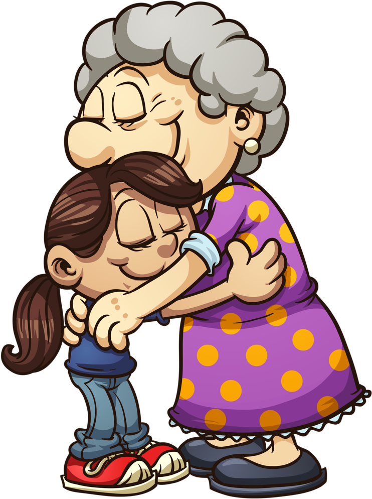 Buy Girl Hugging Grandma By Memoangeles On Graphicriver - Grandma And Granddaughter Cartoon (743x1024)
