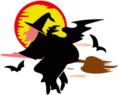 Illustration Of A Witch Flying By The Moon On A Broomstick - Witch Animated (400x322)