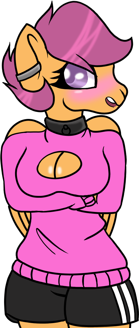 Worst-waifu, Blushing, Breasts, Busty Scootaloo, Choker, - Cartoon (690x1154)