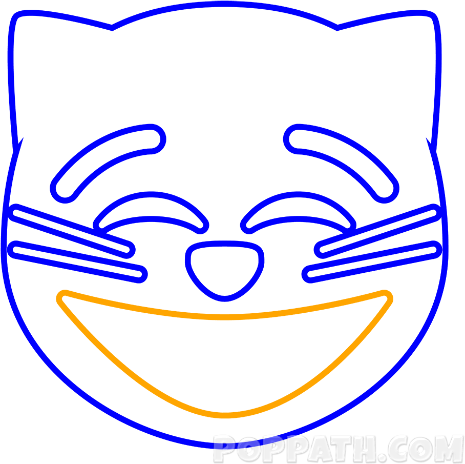 Next Draw A Straight Line And Curve It Upwards From - Draw A Cat Emoji (1000x1000)