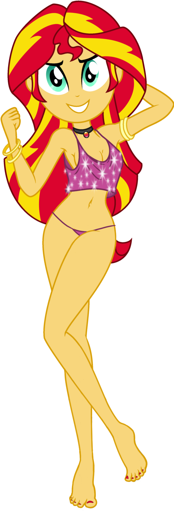 Ampersandxyz, Barefoot, Belly Button, Bracelet, Braless, - Sunset Shimmer Belly Dancer (596x1720)