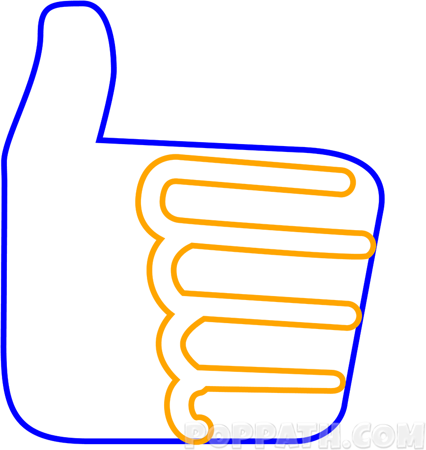 Now Complete The Thumbs Up By Adding The Fingers As - Drawing (1000x1000)