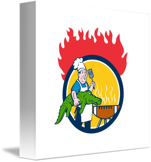Chef Alligator Spatula Bbq Grill Fire Circle Carto - Pets , Anime , Animals , Dogs , Cats T Shirt (606x650)