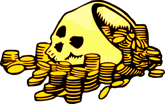 Pirate Treasure, Coins, Money, Pirate - Gold Coins Clipart (535x340)