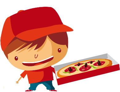 Make Your Day Special With Us - Pizza Delivery Guy Cartoon (400x317)