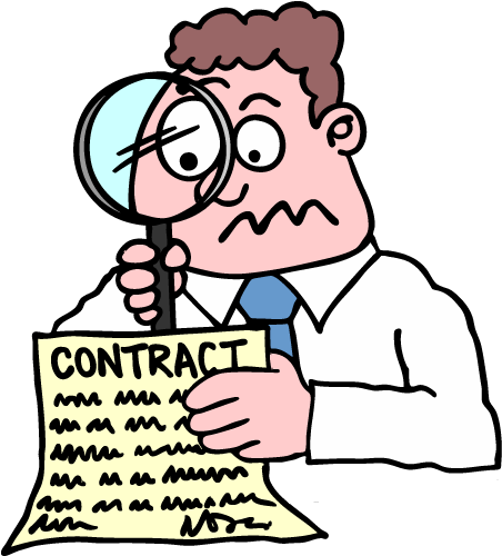 Clipart Man Reading A Contract With Magnifying Glass - Magnifying Glass Clipart (469x500)