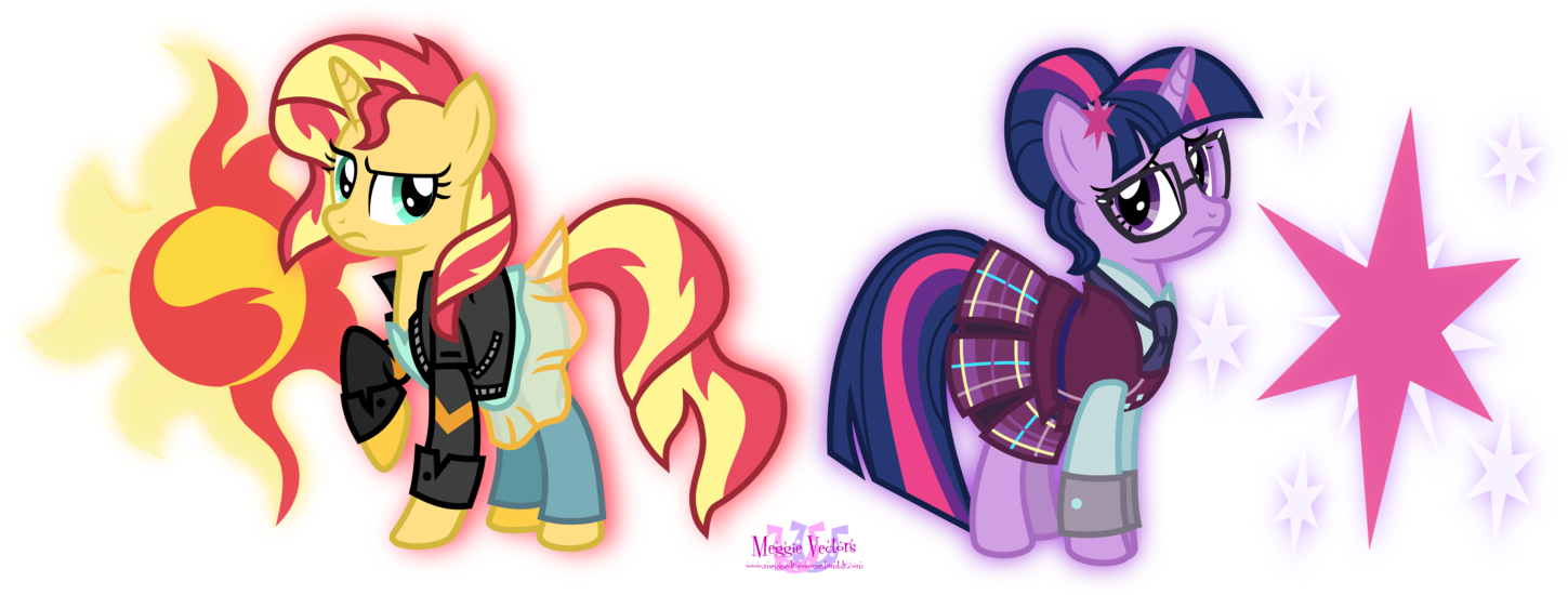 Sunset Shimmer Vs Twilight Sparkle By Meganlovesangrybirds - Twilight Sparkle And Sunset Shimmer (1455x549)