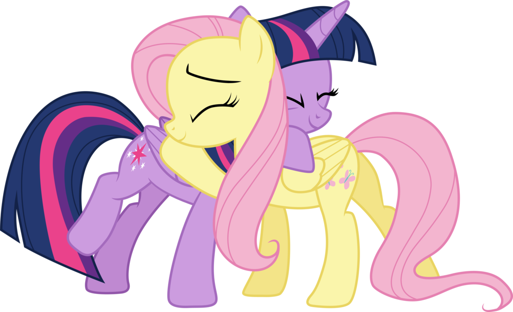 Twilight Sparkle And Fluttershy Hugging By Cloudyglow - Fluttershy And Twilight Sparkle (1024x623)
