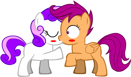 My Little Pony Scootaloo And Rainbow Dash Kiss - Scootaloo X Sweetie Belle (469x307)