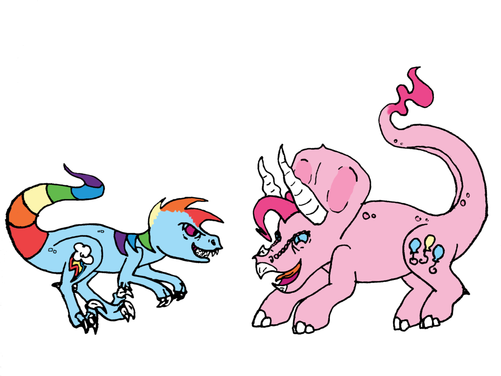 Dragon-flash, Dinosaur, Pinkie Pie, Rainbow Dash, Safe, - Cartoon (1024x768)