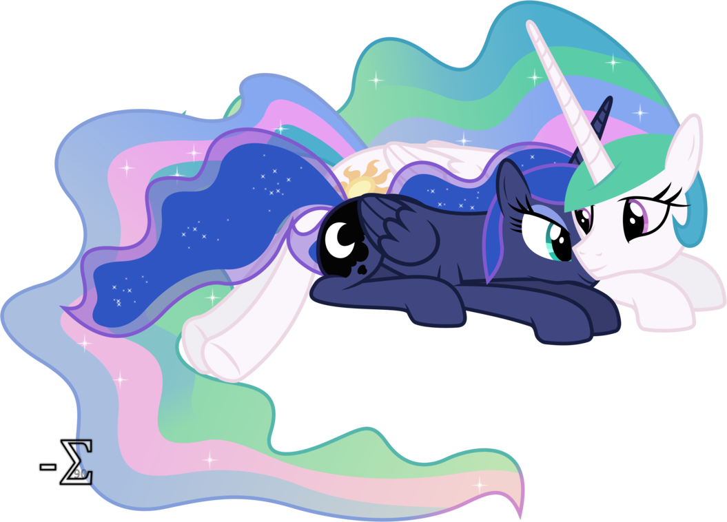 Celestia And Luna Sleeping By 90sigma - Cartoon (1055x758)