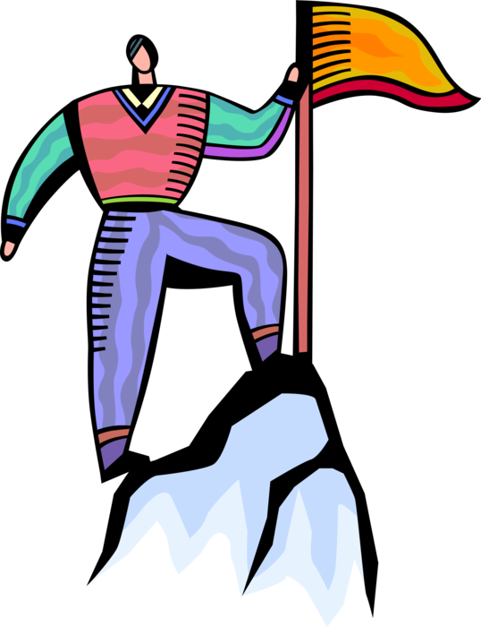 Vector Illustration Of Mountaineer Climber Plants Flag - Accomplishment Clipart (538x700)