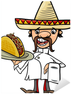 Mexican Chef With Taco Cartoon Illustration Sticker - Cartoon Mexican Chef (400x400)