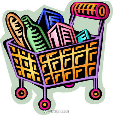 Shopping Cart Filled With Food Royalty Free Vector - Shopping For Food Cartoon (471x480)