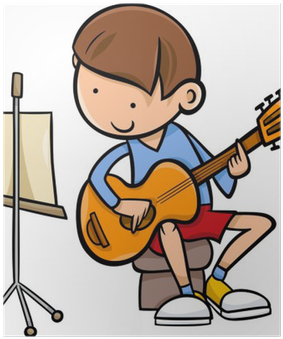 Boy With Guitar Cartoon Illustration Poster • Pixers® - Learn To Play Guitar Cartoon (400x400)