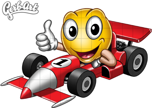 Smiley-racing Car - Race Car Emoticon (500x400)